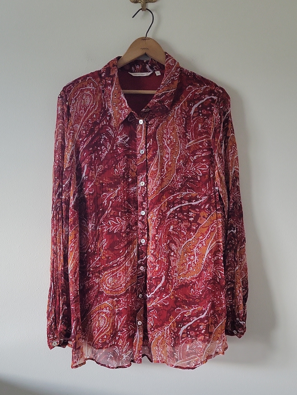 Soft Surroundings Cheyla Paisley Semi-Sheer‎ Button Down Size 1X